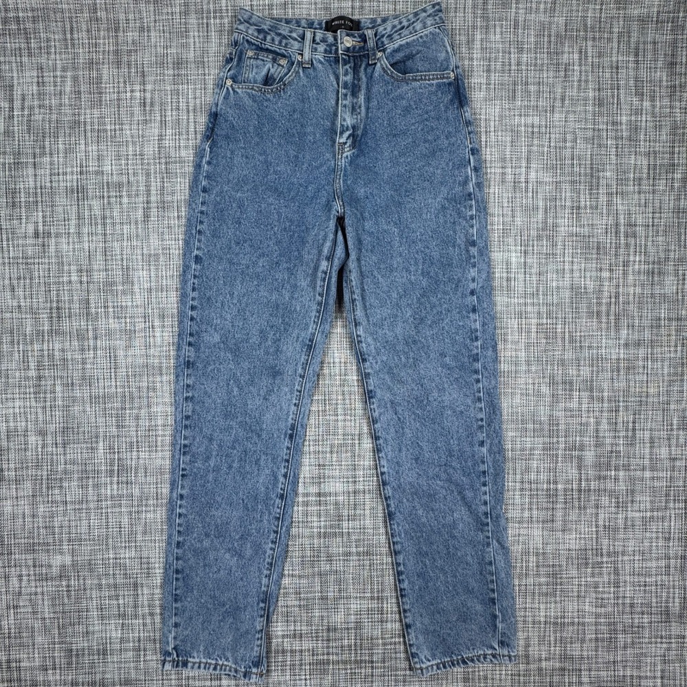 White Fox Women High Waisted Straight Leg Jeans Blue 100% Cotton Denim Size S